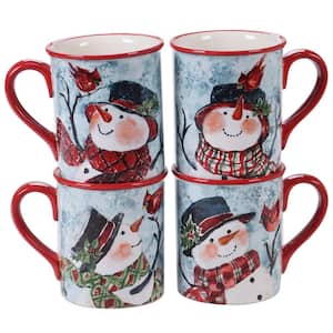 Watercolor Snowman 4-Piece Holiday Multicolored Earthenware 16 oz. Mug Set (Service for 4)
