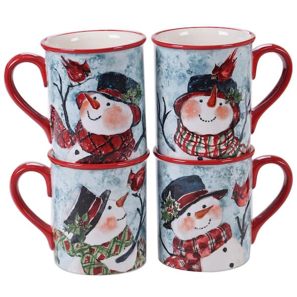 Certified International Watercolor Snowman 4-Piece Holiday Multicolored ...