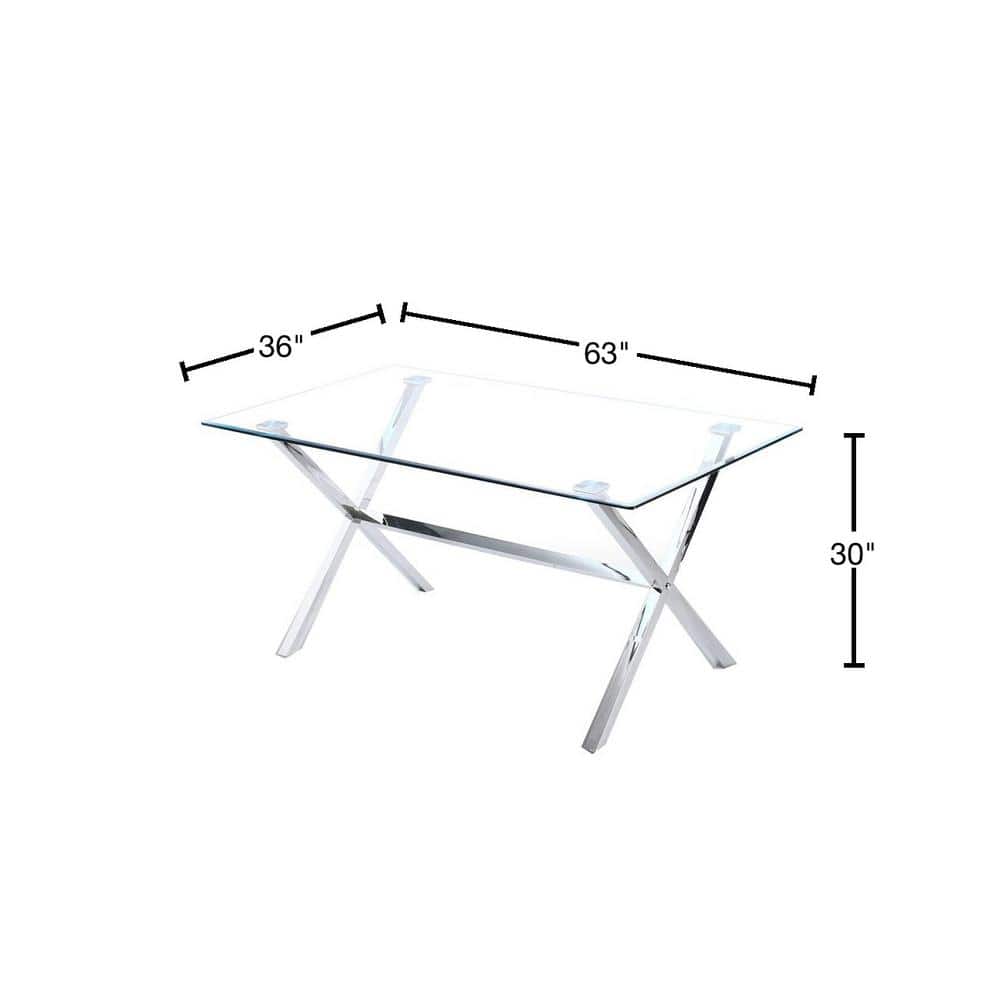 Timber 63'' Silver Glass and Stainless Steel Dining Table