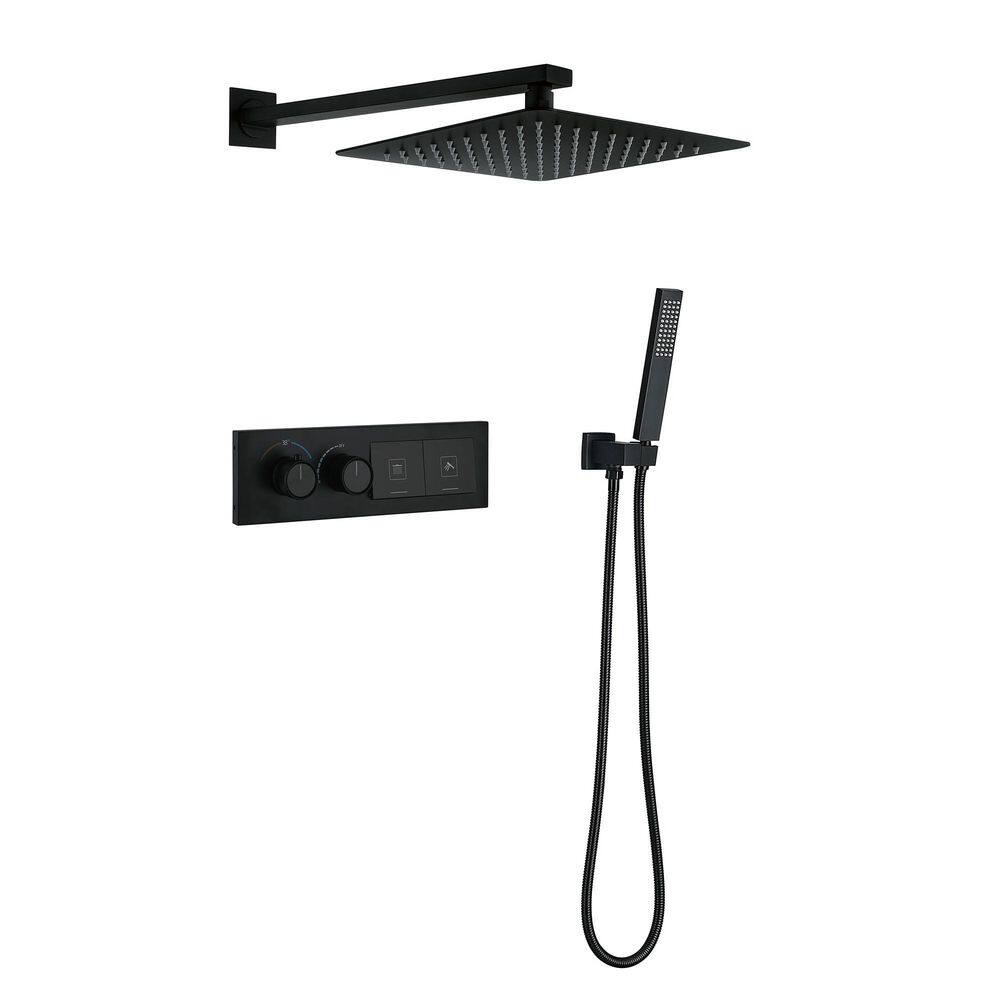 2-Spray Dual Wall Mount Fixed and Handheld Shower Head 1.59 GPM in Matte Black LED Digital Display Thermostatic Value price history on PriceWatchPro