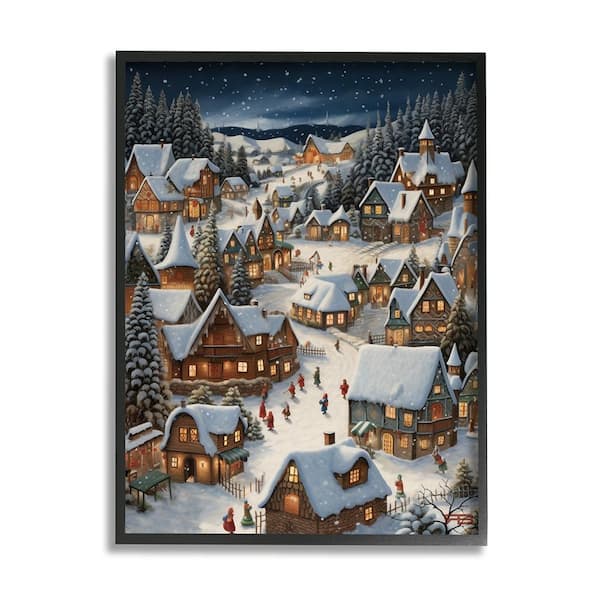 Stupell Industries Snowy Christmas Village by RB 1-Piece Framed Graphic Print People Poster Art Print 20 in. x 16 in.