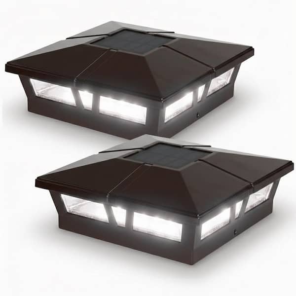 Cambridge Brown Integrated 6 in. x 6 in. Aluminum Cambridge Solar Post Cap (2-Pack)