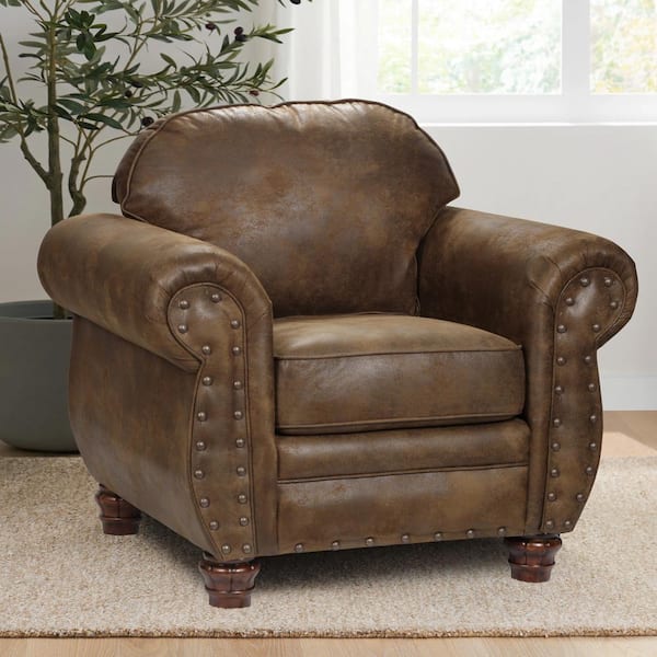 American Furniture Classics Sedona Lodge brown Microfiber Arm Chair with Nailhead Trim (Set of 1)