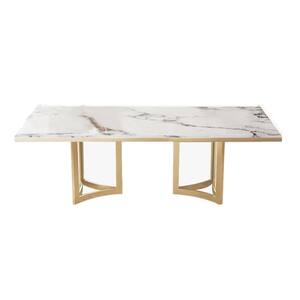 70.87 in. Rectangular White Sintered Stone Dining Table with Gold Stainless Steel Legs