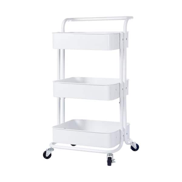 YOFE Heavy Duty Steel 3-Tier Rolling Cart with Wheels & Handle, Home Office  Storage Cart Utility Cart in White CamyWE-GIFNCART171333W-cart01 - The Home  Depot