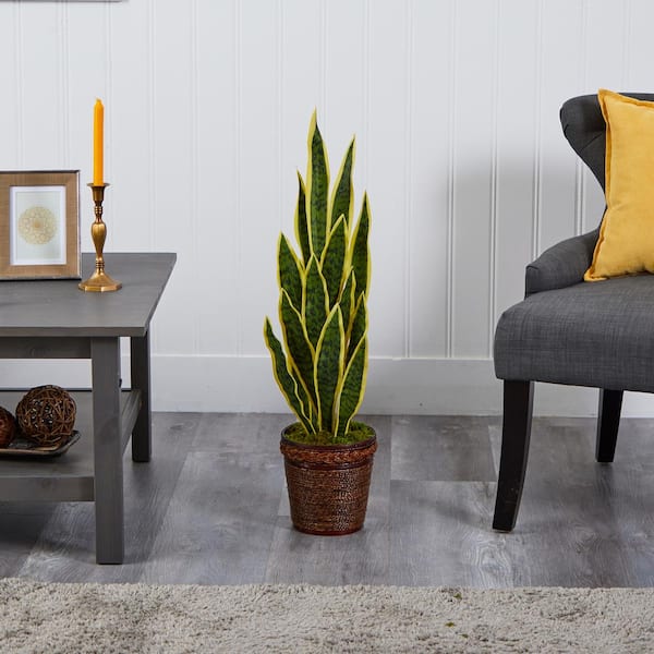 Nearly Natural 34 in. Sansevieria Artificial Plant in Basket
