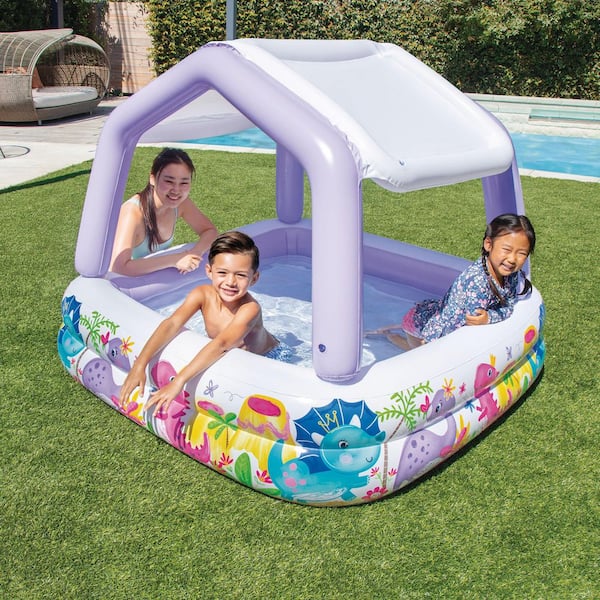 Intex - Square 62 in. x 48 in. Deep Inflatable Ocean Scene Sun Shade Kids Swimming Pool with Canopy