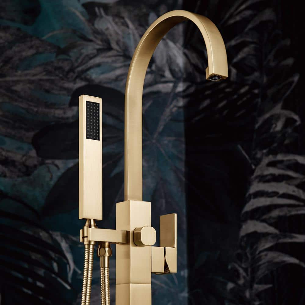 Brushed Gold Freestanding Tub Faucet with Hand Shower