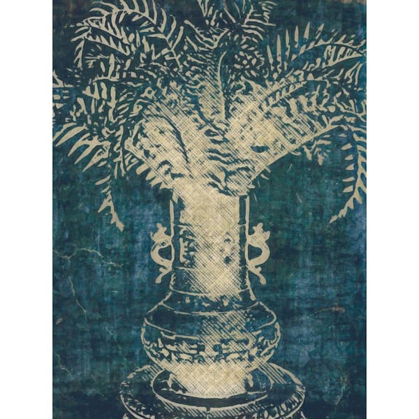 VENICE BEACH Collections Fern in Vase Teal Batik by Grotto Studios 1 Piece Unframed Graphic Print Abstract Poster Art Print 30 in. x 40 in.