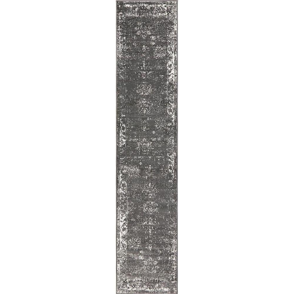 Dark Gray Polypropylene 2 ft. x 9 ft. 10 in. Abstract Indoor Runner Rug