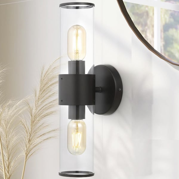 JONATHAN Y Quinn 15.5 in. 2-Light Oil Rubbed Bronze/Clear Farmhouse Industrial Iron/Acrylic LED Sconce