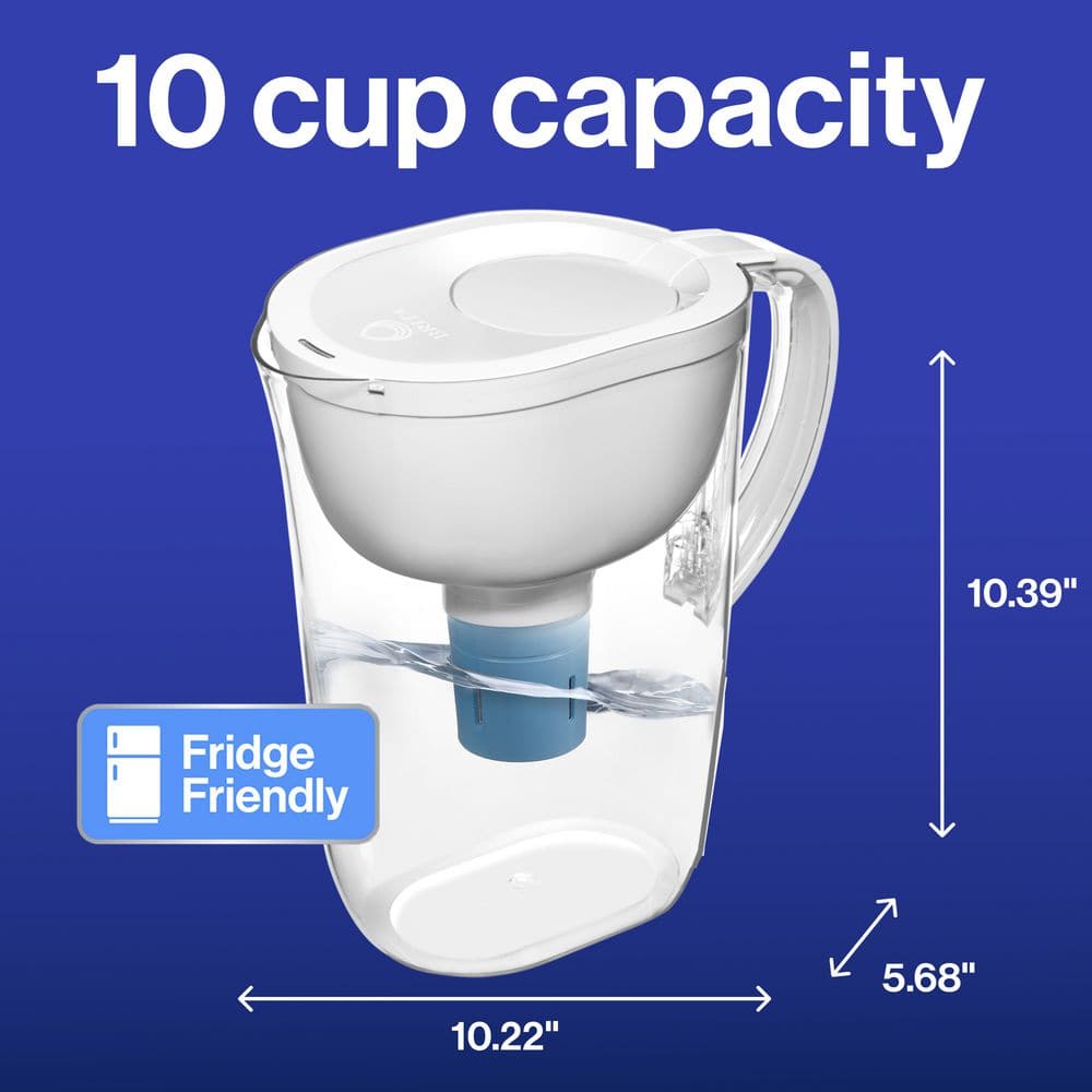 White 10-Cup Water Filter Pitcher with Elite Carbon Block Filter
