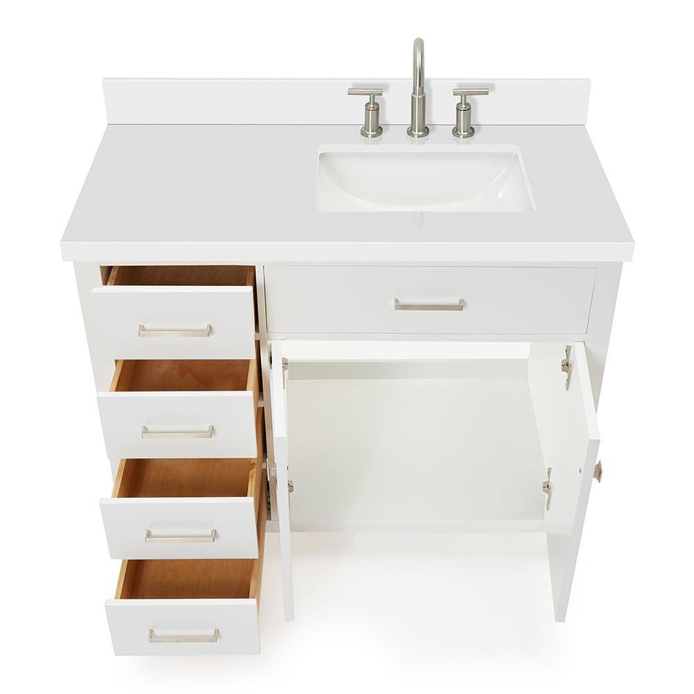 White Quartz Top Freestanding Single Vanity with Storage