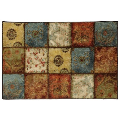 Artifact Panel Multi 3 ft. x 4 ft. Machine Washable Patchwork Area Rug