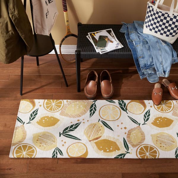 Luxe Livie Fresh Lemon Cream 24 in. x 72 in. Machine Washable Runner Kitchen Mat