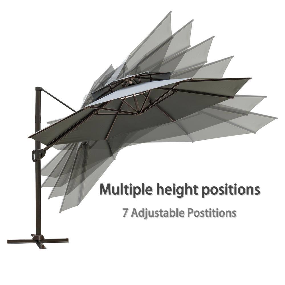 11.5 ft Gray Aluminum Cantilever Patio Umbrella with Double Top