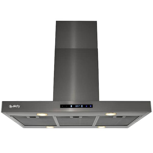 AKDY 36 in. 343 CFM Convertible island Mount Range Hood in Black Stainless Steel With LED Lights