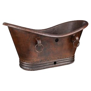 60 in. x 32 in. Hammered Copper Double Slipper Soaking Bathtub with Overflow and Drain Package in Oil Rubbed Bronze