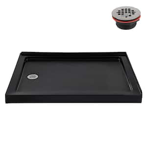 NT-2252-48BL-LF 48 in. x 36 in. Corner Acrylic Shower Pan Base in Glossy Black with Left Hand Drain, ABS Drain Included