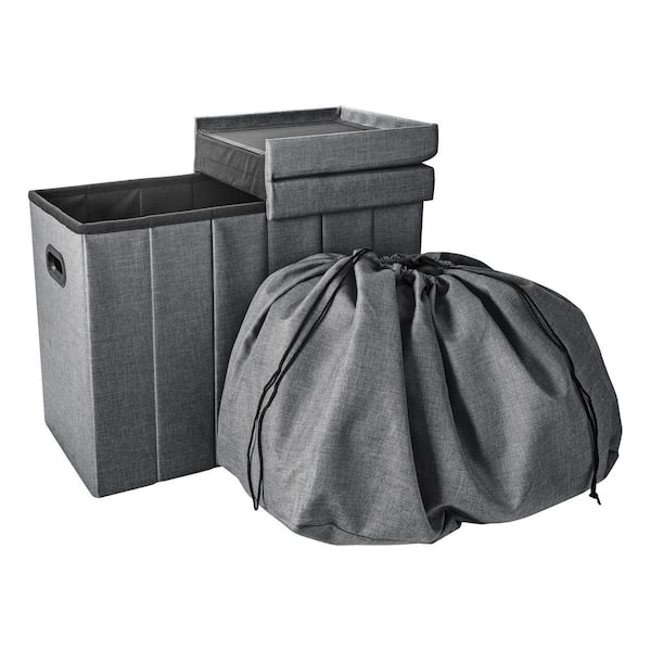 SIMPLIFY Collapsible Flip Top Hamper Ottoman in Grey