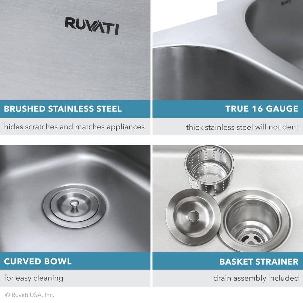 Ruvati 35-inch Drop-in Stainless Steel Single Bowl Kitchen Sink