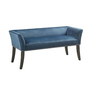 Antonio Blue Flared Arms Accent Bench 23 in. H x 49.5 in. W x 19.25 in. D