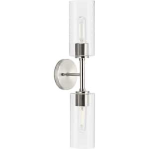 Cofield Collection 22-1/2 in. 2-Light Brushed Nickel Transitional Wall Bracket with Clear Glass Shades