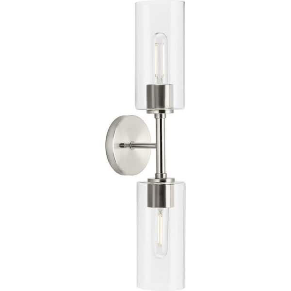 Progress Lighting Cofield Collection 22-1/2 in. 2-Light Brushed Nickel Transitional Wall Bracket with Clear Glass Shades