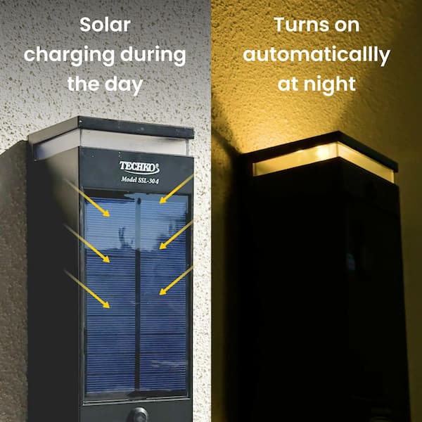 TECHKO Black Solar Integrated LED Outdoor Wall Sconce Single