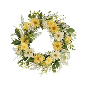 24 in. Artificial Chrysanthemum and Daisy Floral Spring Wreath
