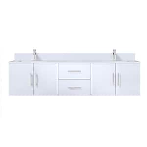 Geneva 72 in. W x 22 in. D Glossy White Double Bath Vanity, White Quartz Top, and Faucet Set