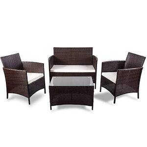 Contracted 4-Piece Wicker Patio Conversation Set with Beige Cushions