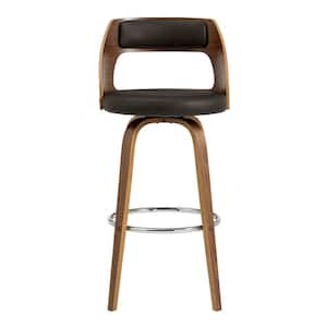 26 in. Retro Mod Brown Faux Leather and Walnut Swivel Counter Stool