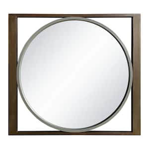 Round decorative mirror 29 in. W x 31 in. H, Rectangle Brown Wood Framed Wall Mirror