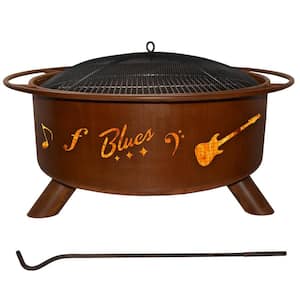 Music City 29 in. x 18 in. Round Steel Wood Burning Fire Pit in Rust with Grill, Poker Spark Screen Cover
