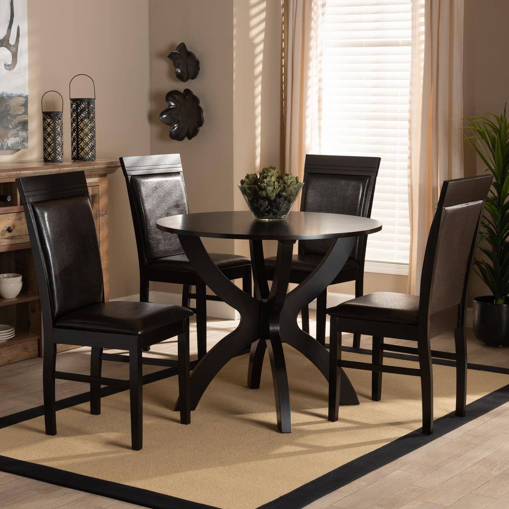 Ancel 5-Piece Dark Brown Faux Leather & Wood Modern Dining Set