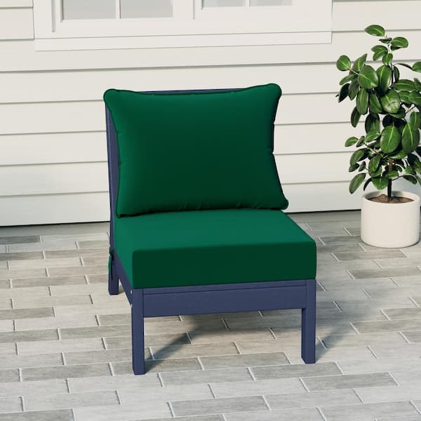 Birchwood Outdoor Patio Deep Seating HDPE Armless Lounge Chair in Navy Blue with Green Cushions