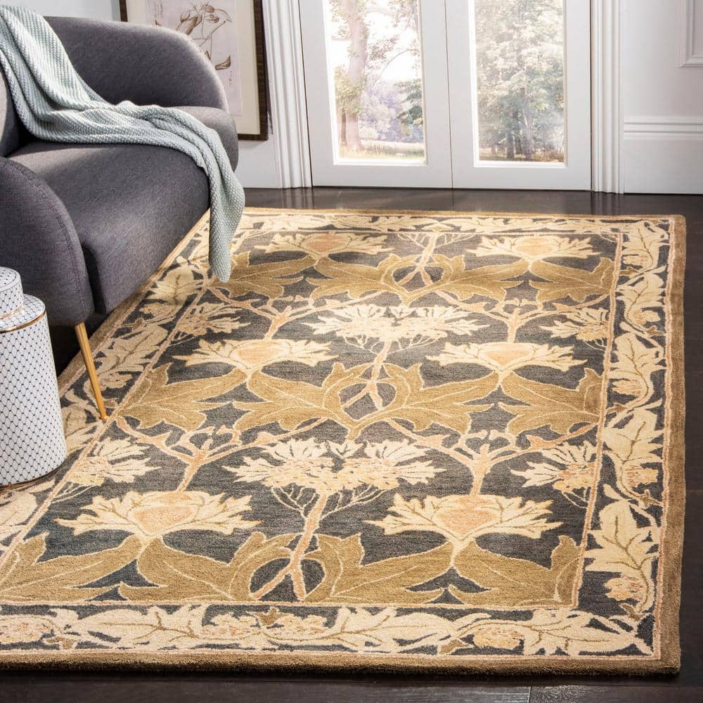 Handmade Navy and Sage Wool Tufted Rectangular Rug