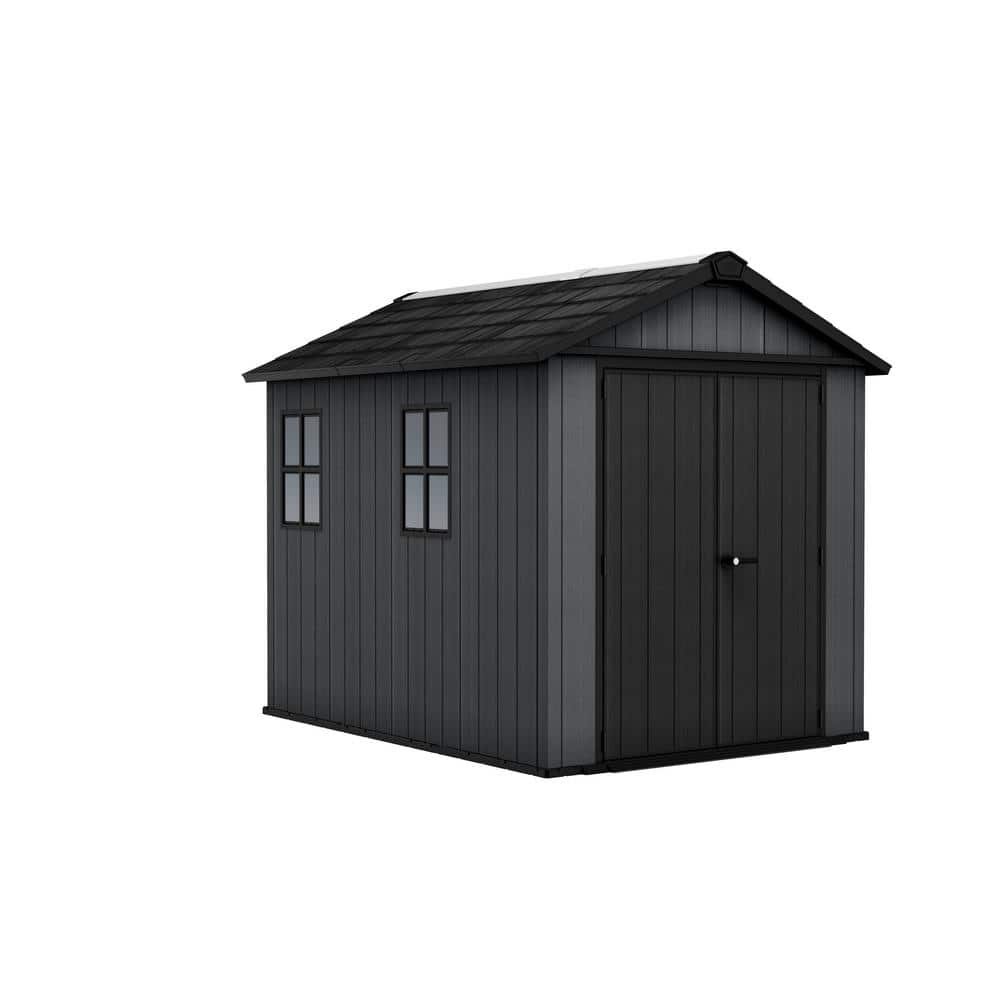 Keter Newton Plus 7.5 ft. W x 9 ft. D Durable Resin Plastic Storage Shed with Floor Graphite 55 sq. ft.