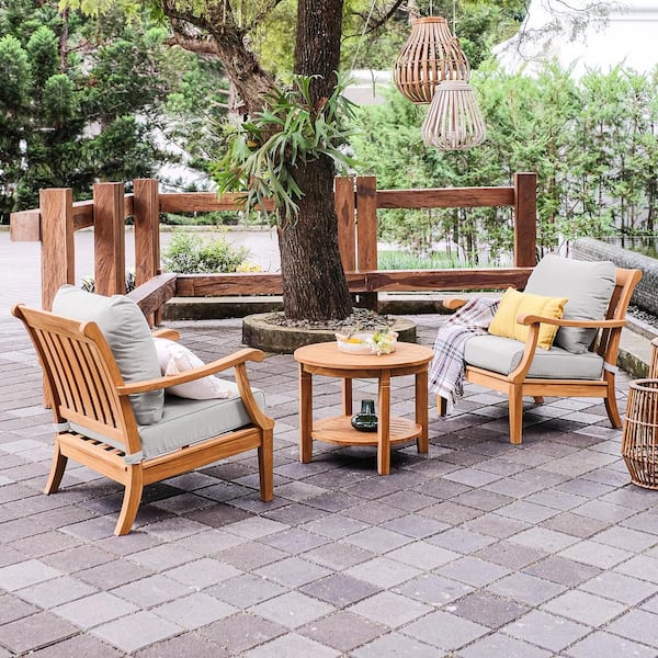 Cambridge Casual Robin 3-Pieces Teak Patio Conversation Set with Oyster Cushion