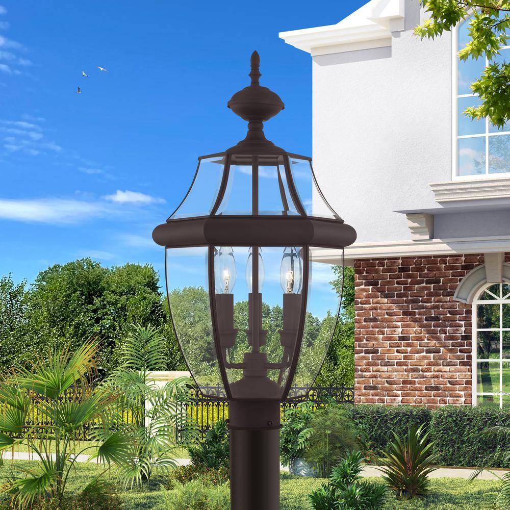 Monterey Bronze Outdoor Post Lantern with Clear Beveled Glass