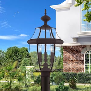 Aston 23.5 in. 3-Light Bronze Cast Brass Hardwired Outdoor Rust Resistant Post Light with No Bulbs Included
