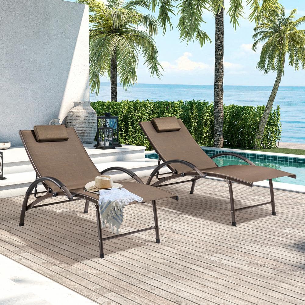 Crestlive Products Foldable Aluminum Outdoor Lounge Chair in Brown (2 ...