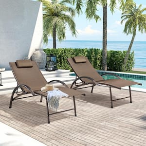 Foldable Aluminum Outdoor Lounge Chair in Brown (2-Pack)