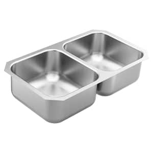 1800 Series Stainless Steel 31.75 in. Double Bowl Undermount Kitchen Sink with 8 in. Depth