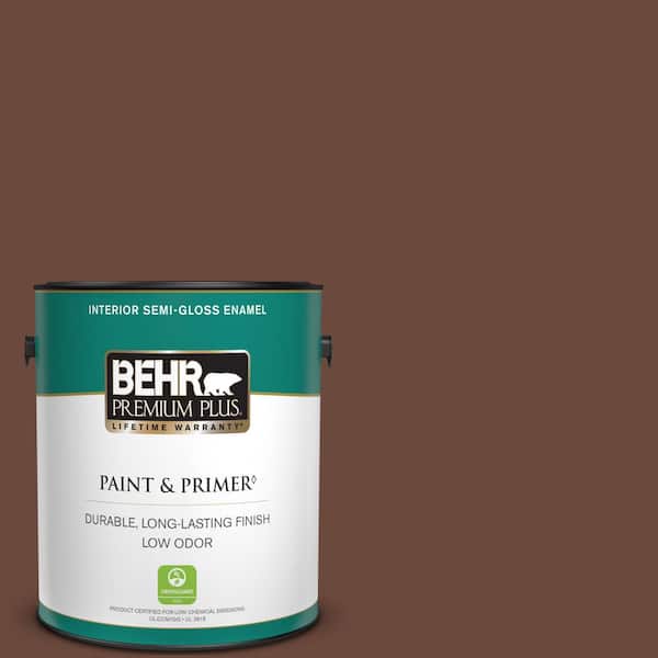 BEHR PREMIUM PLUS 1 gal. #BXC-45 Classic Brown Semi-Gloss Enamel Low Odor Interior Paint & Primer