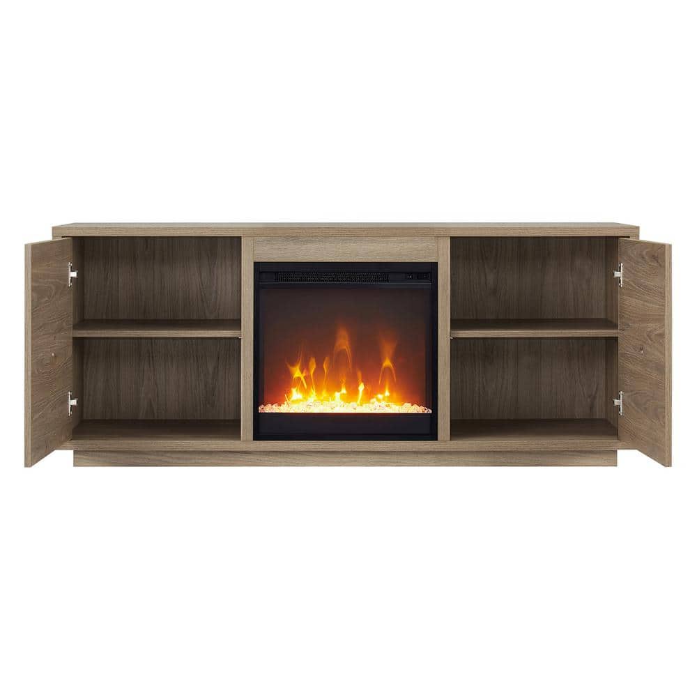 Antiqued Gray 58" TV Stand with Crystal Fireplace Insert