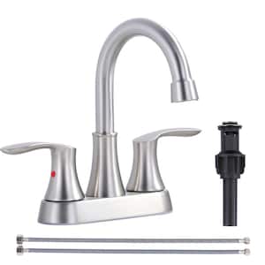 4 in. Centerset Double Handle High Arc Bathroom Faucet with Drain Kit and Cupc Supply lines Included in Brushed Nickel