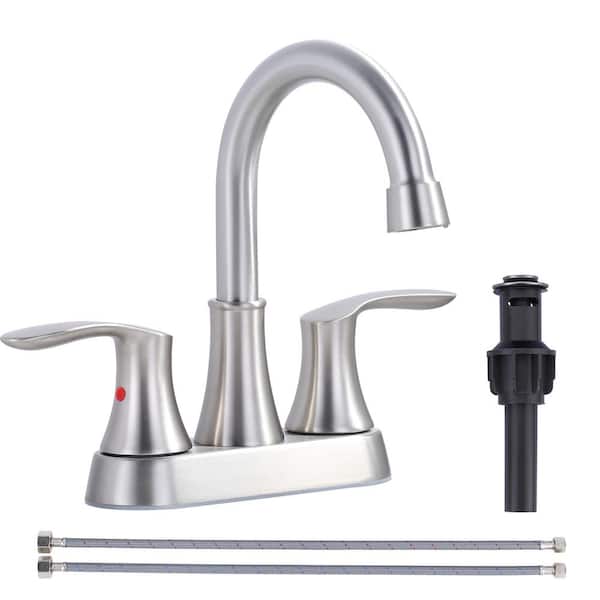 IVIGA 4 in. Centerset Double Handle High Arc Bathroom Faucet with Drain Kit and Cupc Supply lines Included in Brushed Nickel