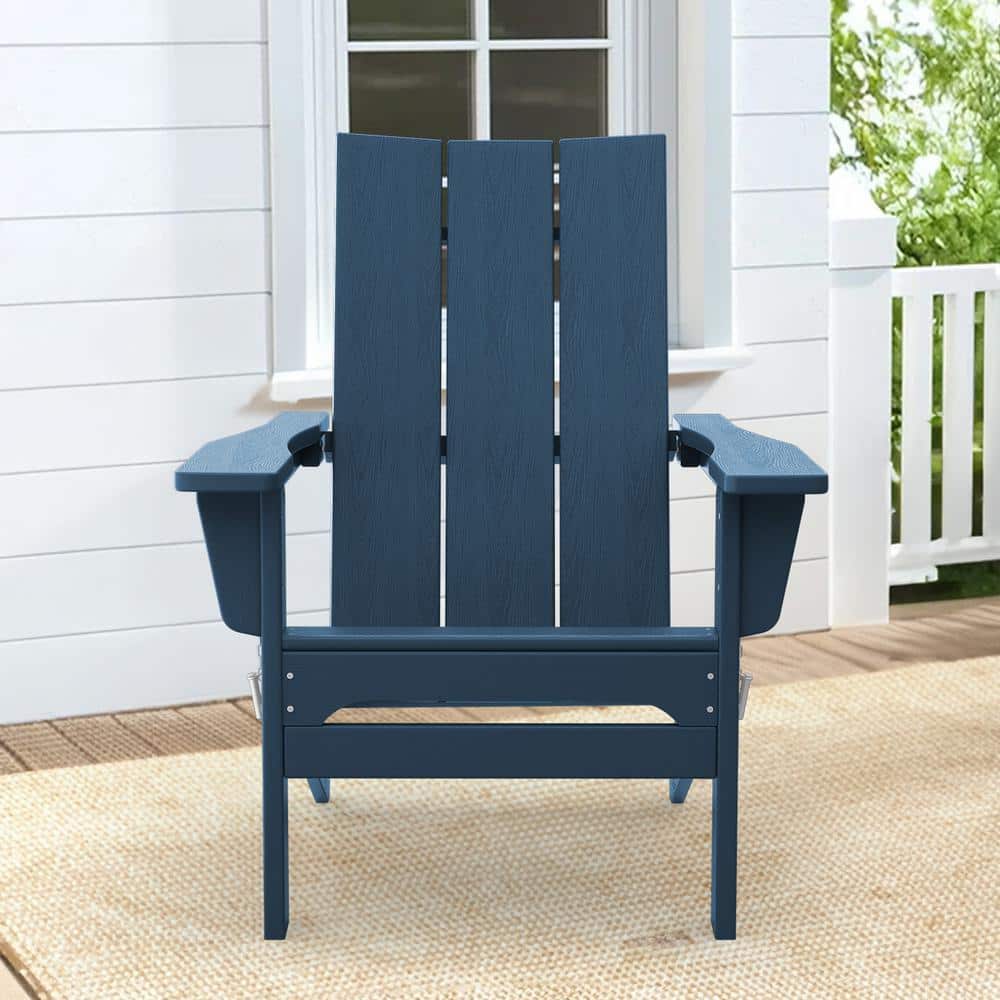 JEAREY Navy Classic Folding HDPE Plastic Adirondack Chair HQZDY-NV